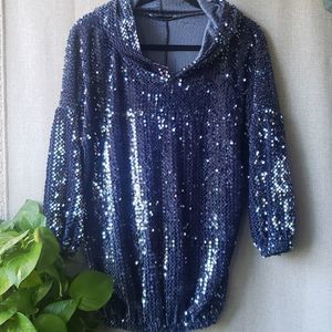 Simmly Istanbul Sequin Blue Hoodie Sweatshirt